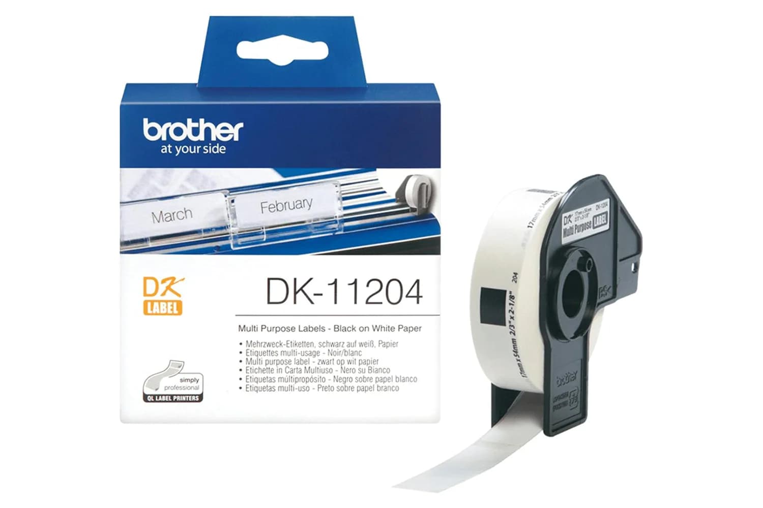 Brother DK-11204 Genuine Label Roll | 17 x 54mm | Black/White