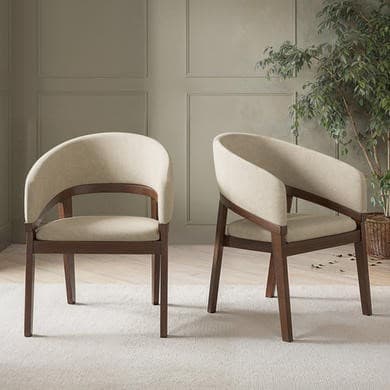 Beige - Wooden Upholstered Curved Dining Chairs - Owen