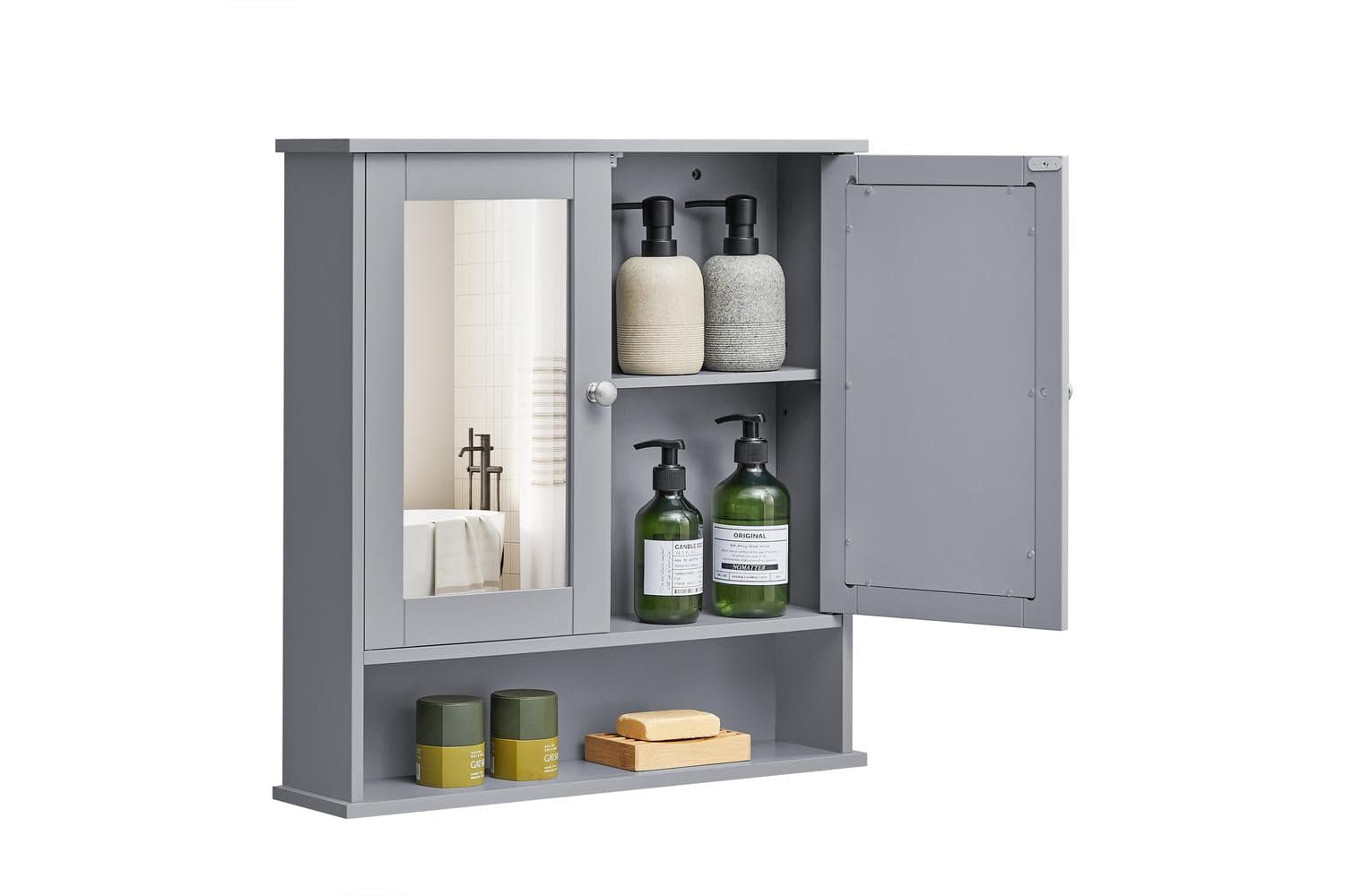 Vasagle Bathroom Cabinet Wall Mounted With Dual Mirrored Doors