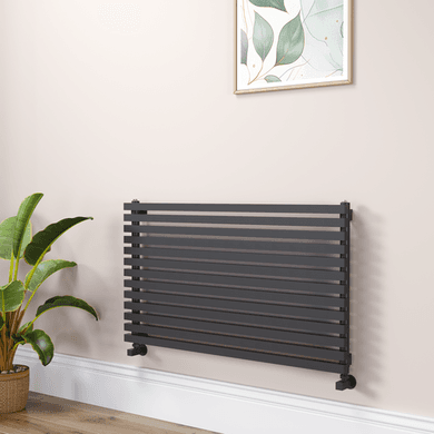 Ravello Linea Midnight Black Square Designer Radiator 585x1000mm Single Panel 2785 BTU - Horizontal Bars