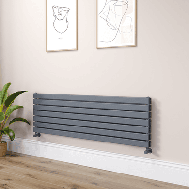 Riace Linea Dark Grey Anthracite Flat Designer Radiator 490x1600mm Double Panel 4392 BTU - Horizontal Bars