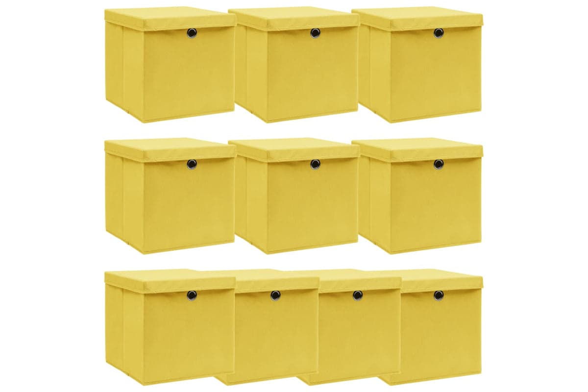 Vidaxl 288368 Storage Boxes With Lids 10 Pcs Yellow 32x32x32 Cm Fabric