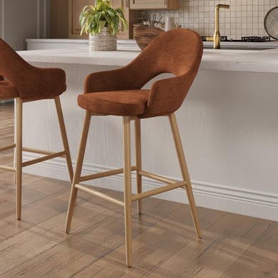 Burnt Orange and Oak - Upholstered Kitchen Stools - Colbie