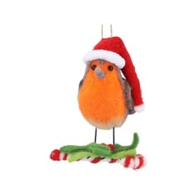 Santa Robin on Candy Cane Tree Decoration 12cm