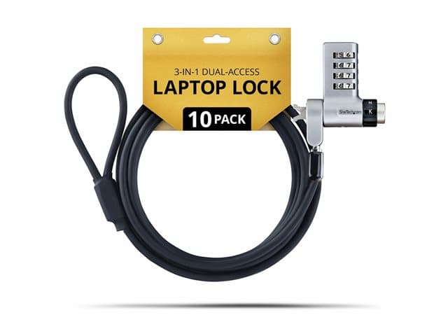 STARTECH.COM - Startech - Security cable lock - 3-in-1, keyed alike/combination security cable lock, anti-theft - black & silver - 2 m - TAA Compliant (pack of 10)