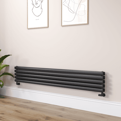 Sorrento Linea Midnight Black Oval Designer Radiator 295x1800mm Double Panel 3171 BTU - Horizontal Bars