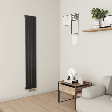 Eco Eleganza Midnight Black Vertical Flat Aluminium Middle Connection Radiator 1800x300mm Single Panel 2258 BTU