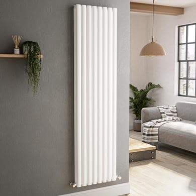 Sorrento White Vertical Oval Designer Radiator 1800x472mm Double Panel 4983 BTU