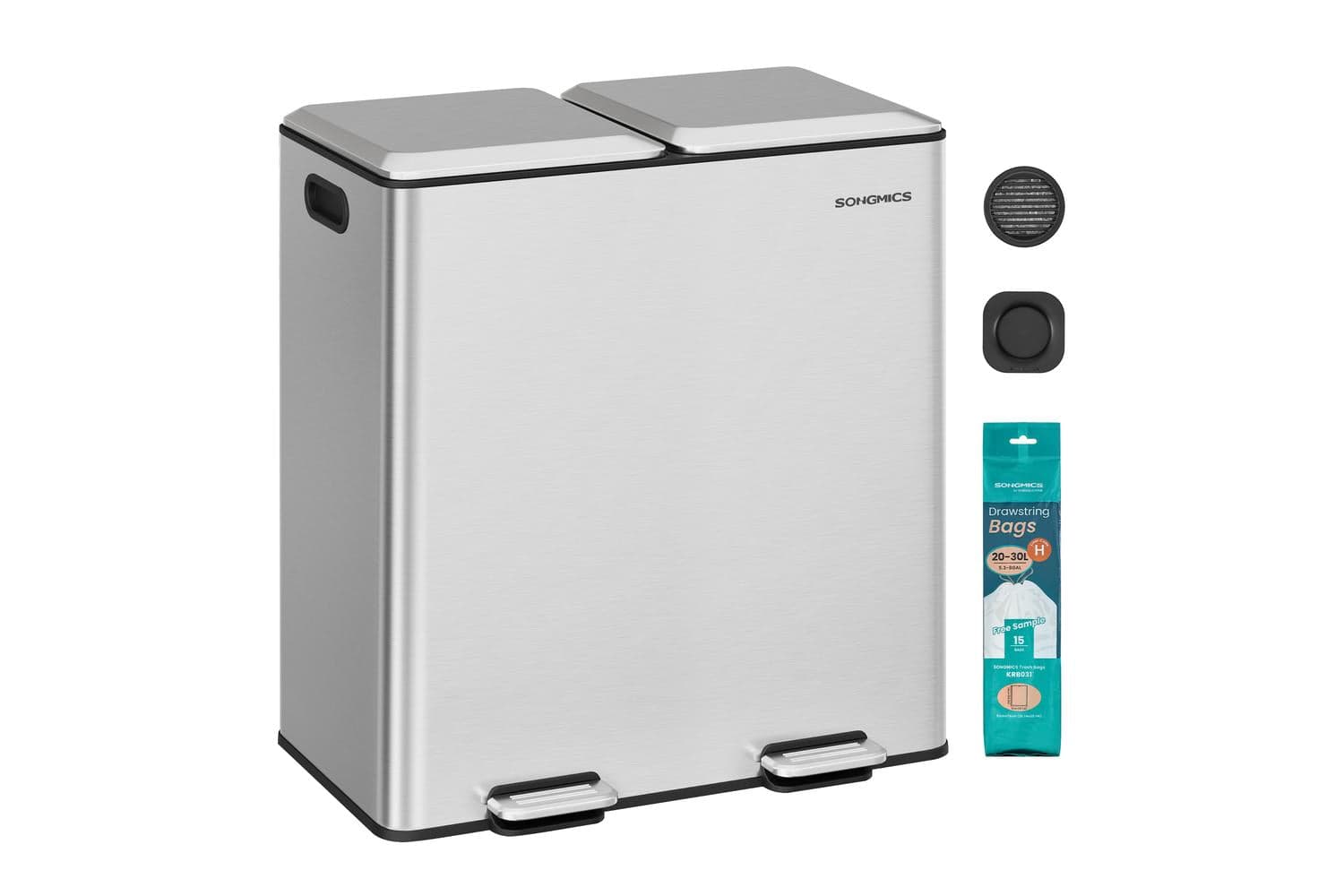 Songmics Trash Can | Stainless Steel | 64 X 58.5 X 37 Cm