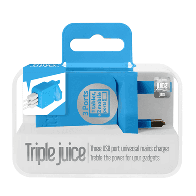 Triple juice USB Mains Charger - Blue