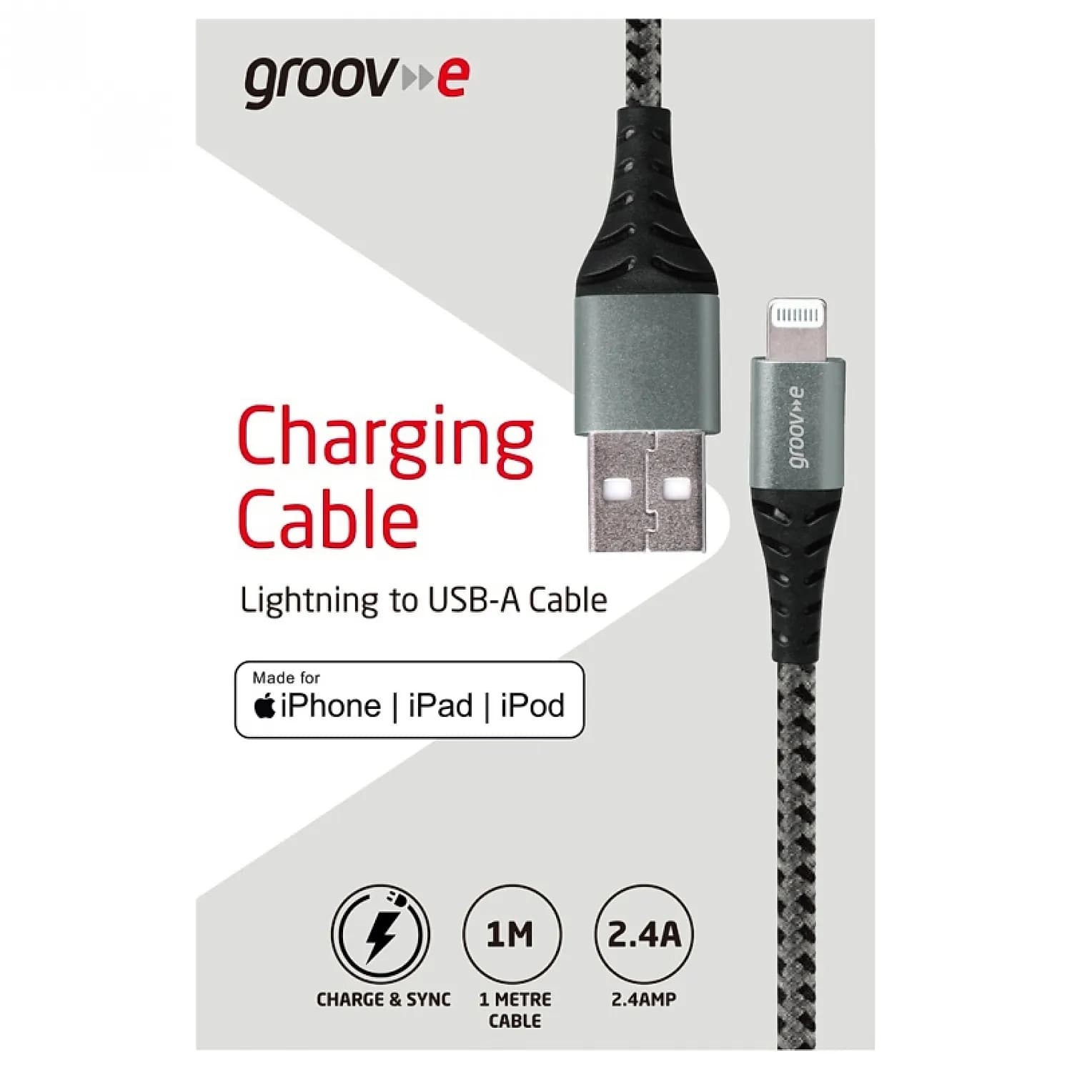 Groove Lightning To USB-A Braided Charging Cable 1M | GVMA043SG