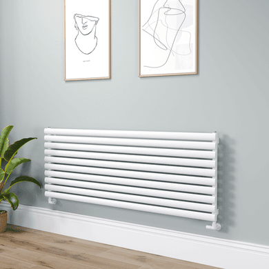 Sorrento Linea White Oval Designer Radiator 590x1600mm Single Panel 3782 BTU - Horizontal Bars