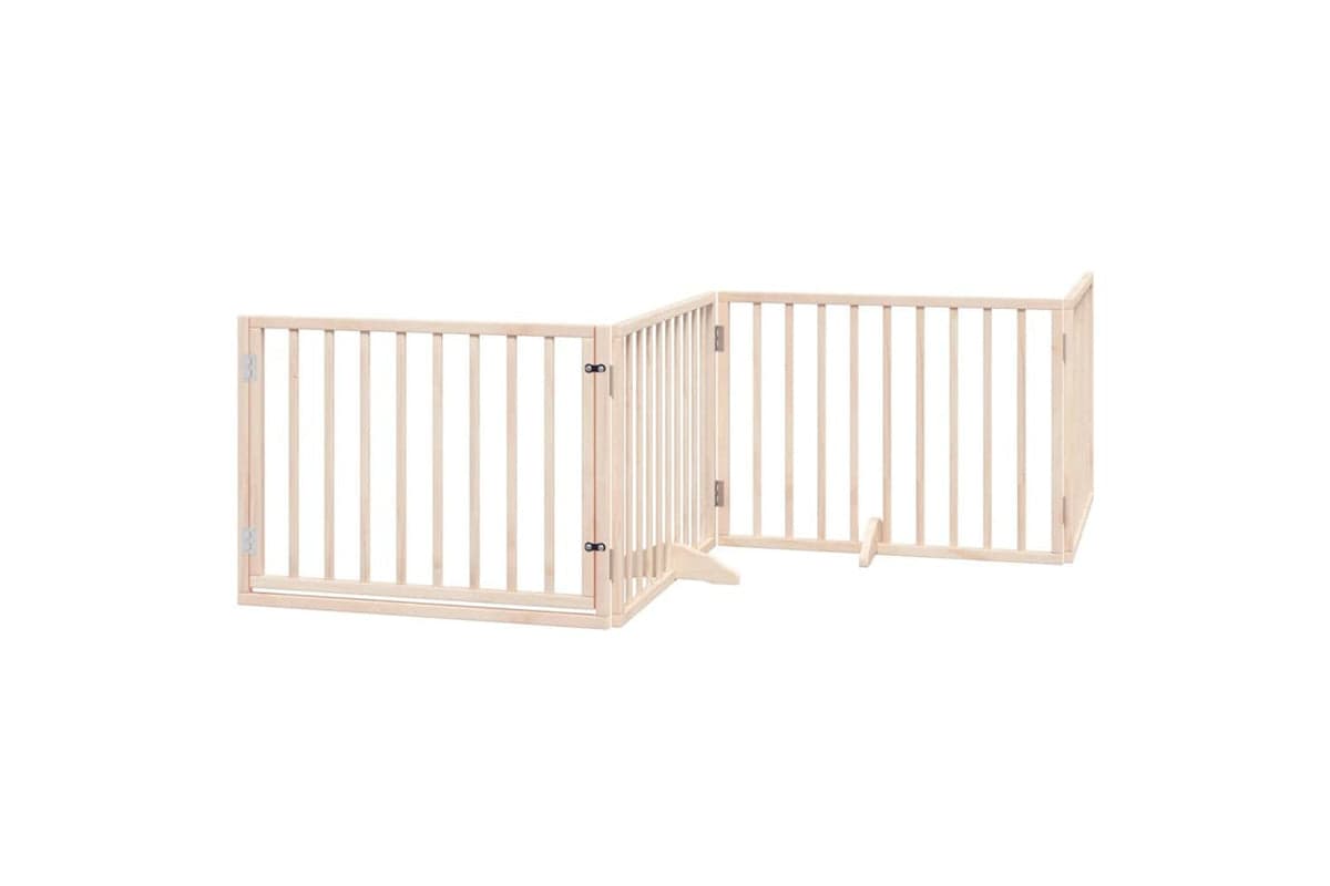 Vidaxl Dog Gate With Door Foldable 4 Panels 320 Cm Poplar Wood