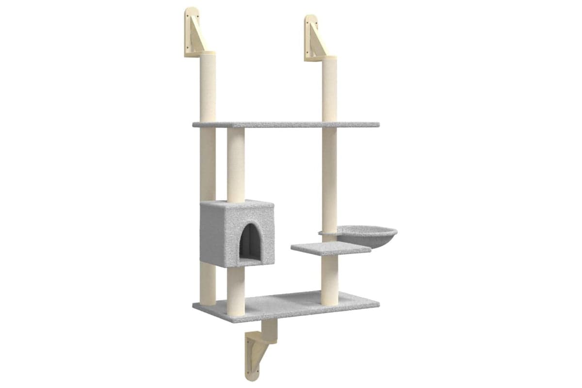 Wall-mounted Cat Tree With Scratching Post Light Grey 153 Cm