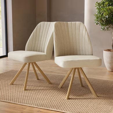 Beige and Oak - Upholstered Swivel Dining Chairs - Logan