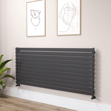 Riace Linea Midnight Black Flat Designer Radiator 770x1800mm Single Panel 5215 BTU - Horizontal Bars