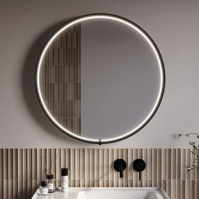 Round Black Heated Bathroom Mirror with Lights 800mm - Nyx