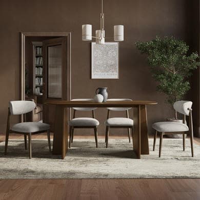 Walnut Dining Table Set with 4 Beige Upholstered Dining Chairs - Seats 4 - Noor