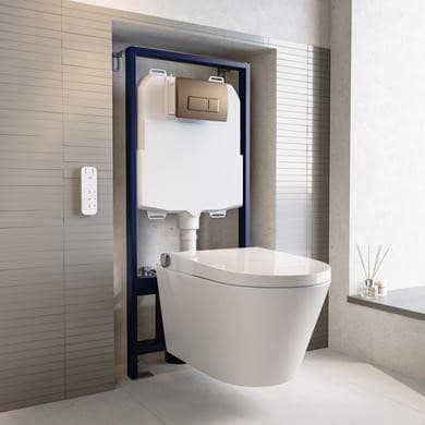 Wall Hung Smart Bidet Japanese Toilet with Heated Seat & Brushed Bronze Pneumatic Flush Plate, 1168mm Frame & Cistern - Purificare