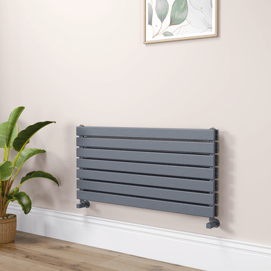 Riace Linea Dark Grey Anthracite Flat Designer Radiator 490x1000mm Double Panel 2898 BTU - Horizontal Bars