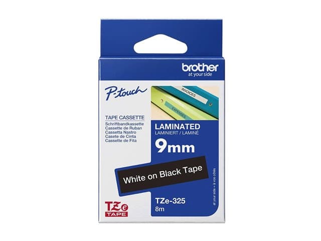 BROTHER - TZE-325 LAMINATED TAPE 9MM 8M WHITE ON BLACK