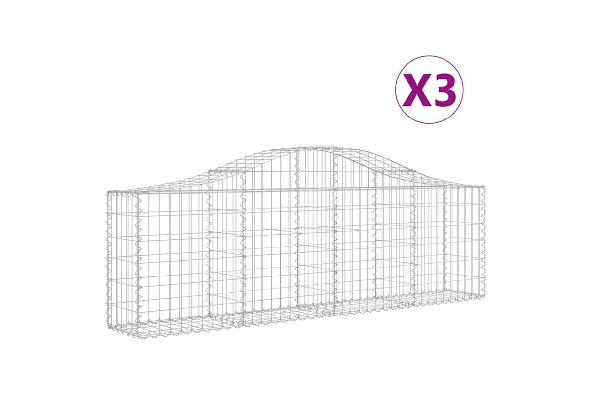 vidaXL 3145389 Arched Gabion Baskets 3 Pcs 200x30x60/80cm Galvanised Iron