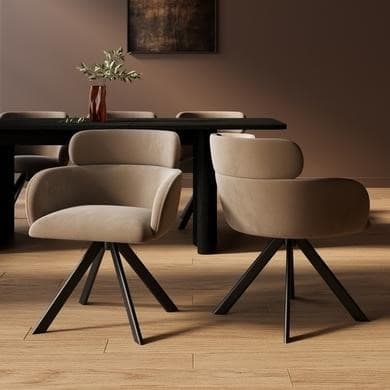 Beige Velvet - Upholstered Curved Swivel Dining Chairs - Isla