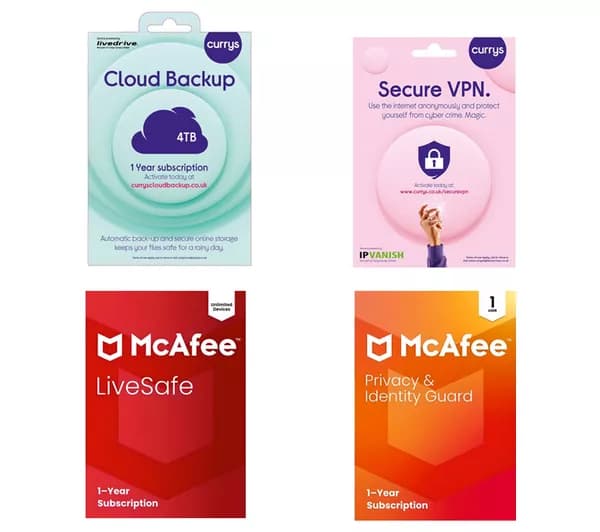 CURRYS' Cloud Backup (4 TB), Privacy and Identity Guard (1 user), Secure VPN & LiveSafe with new Scam Detector (Unlimited devices) Bundle – 1 Year