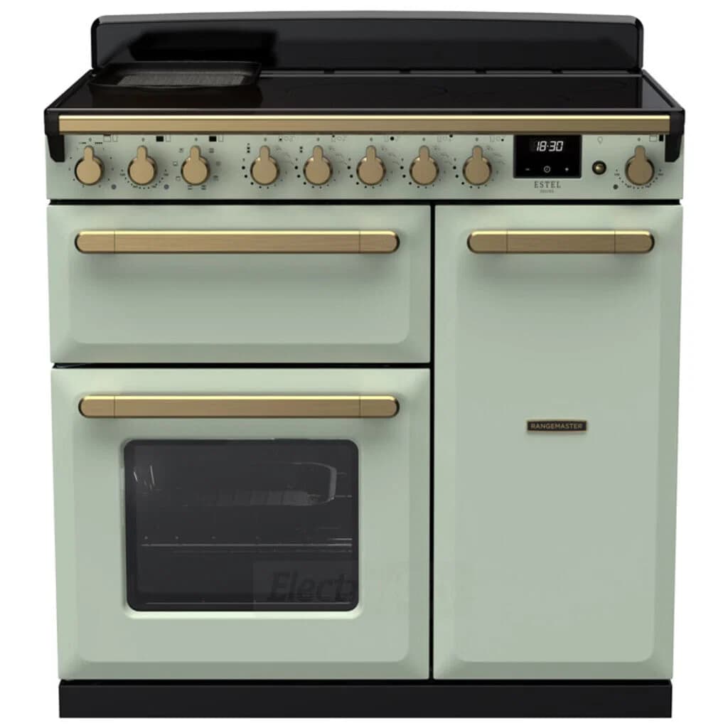 Rangemaster Estel Deluxe 90cm Induction Range Cooker | Mint with Brass Trim