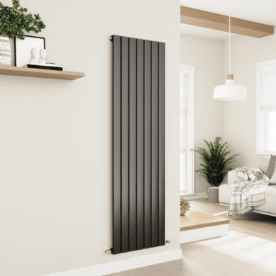 Eco Eleganza Midnight Black Vertical Flat Designer Aluminium Radiator 1800x525mm Single Panel 3952 BTU