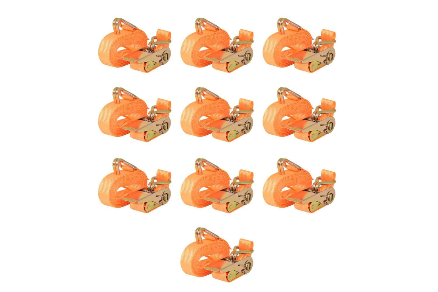 Vidaxl 142659 Ratchet Tie Down Straps 10pcs 0.4 Tonnes 6mx25mm Orange