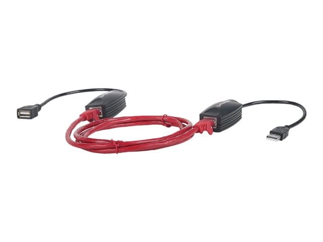 MANHATTAN - USB-A Line Extender, for use with RJ45 network cable (not included), extends USB Device up to 60m, bus power, Cat5e/Cat6/Cat6A RJ45 network cables suitable, Black, Three Year Warranty, Blister - USB extender
