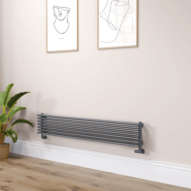 Ventura Linea Dark Grey Anthracite Oval Unique Designer Radiator 245x1400mm Single Panel 1860 BTU - Horizontal Bars