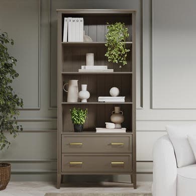Dark Wood Tall Office Bookcase with 2 Drawers - Delilah