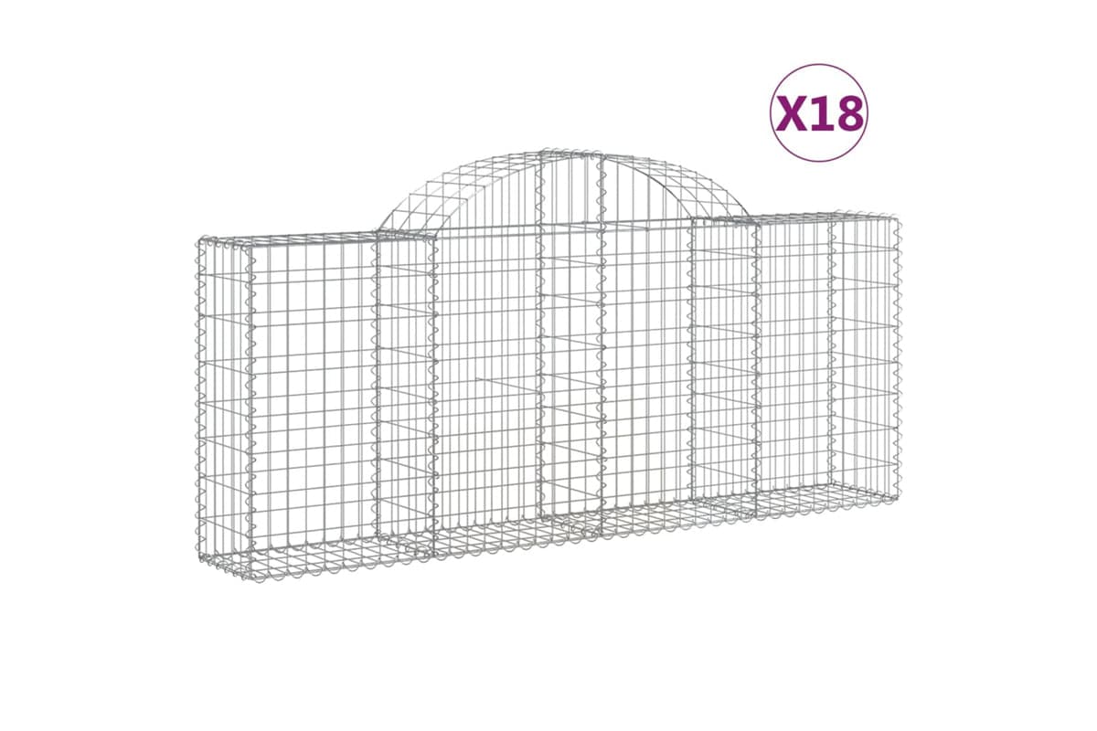 vidaXL 3146103 Arched Gabion Baskets 18 Pcs 200x30x80/100cm Galvanised Iron