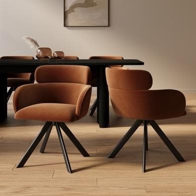 Burnt Orange Velvet - Upholstered Curved Swivel Dining Chairs - Isla