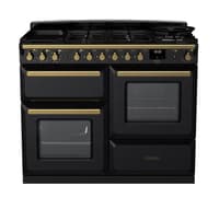 Rangemaster Estel Deluxe 110cm Dual Fuel Range Cooker - Gloss Black with Brass Trim | ESDLO110DFPGBL/AB1