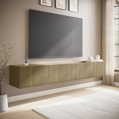 Multifunctional Large Oak Ribbed Floating TV Stand with Storage - TV's up to 85" - Hazel