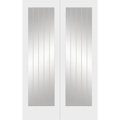 Internal White Primed Fully-Glazed Cottage Rebated French Doors with Clear Etched Glass - 1981 x 1524 x 40mm - Suffolk - XL Joinery