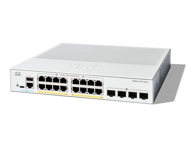 CISCO - Catalyst 1300-16P-4X - Switch - L3 - Managed - 16 x 10/100/1000 (PoE+) + 4 x 10Gb Ethernet SFP+ - rack-mountable - PoE+ (120 W)