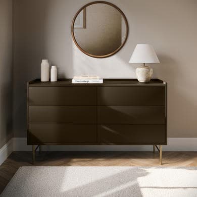 Wide Khaki Green Modern 6 Drawer Chest of Drawers - Zane