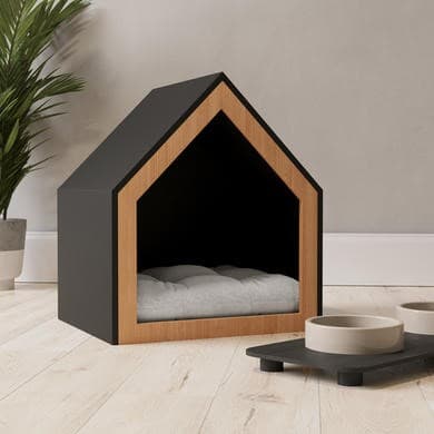 Fully Open Wooden Pet House with Quilted Pillow