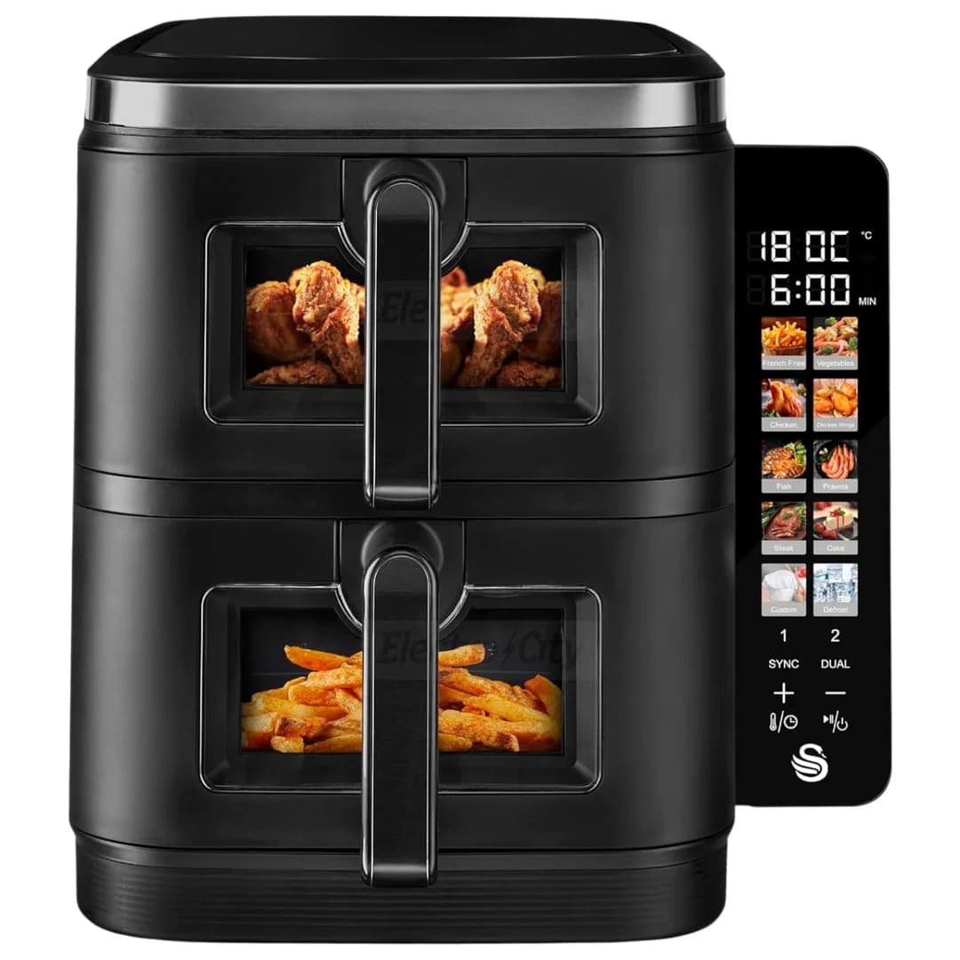 Swan 11 Litre Twin Stack Digital Air Fryer with Dual Cook and Sync Functions | Black