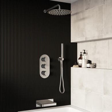 Chrome 3 Outlet Wall Mounted Thermostatic Mixer Shower Set With Hand Shower and Bath Filler Spout - Arissa
