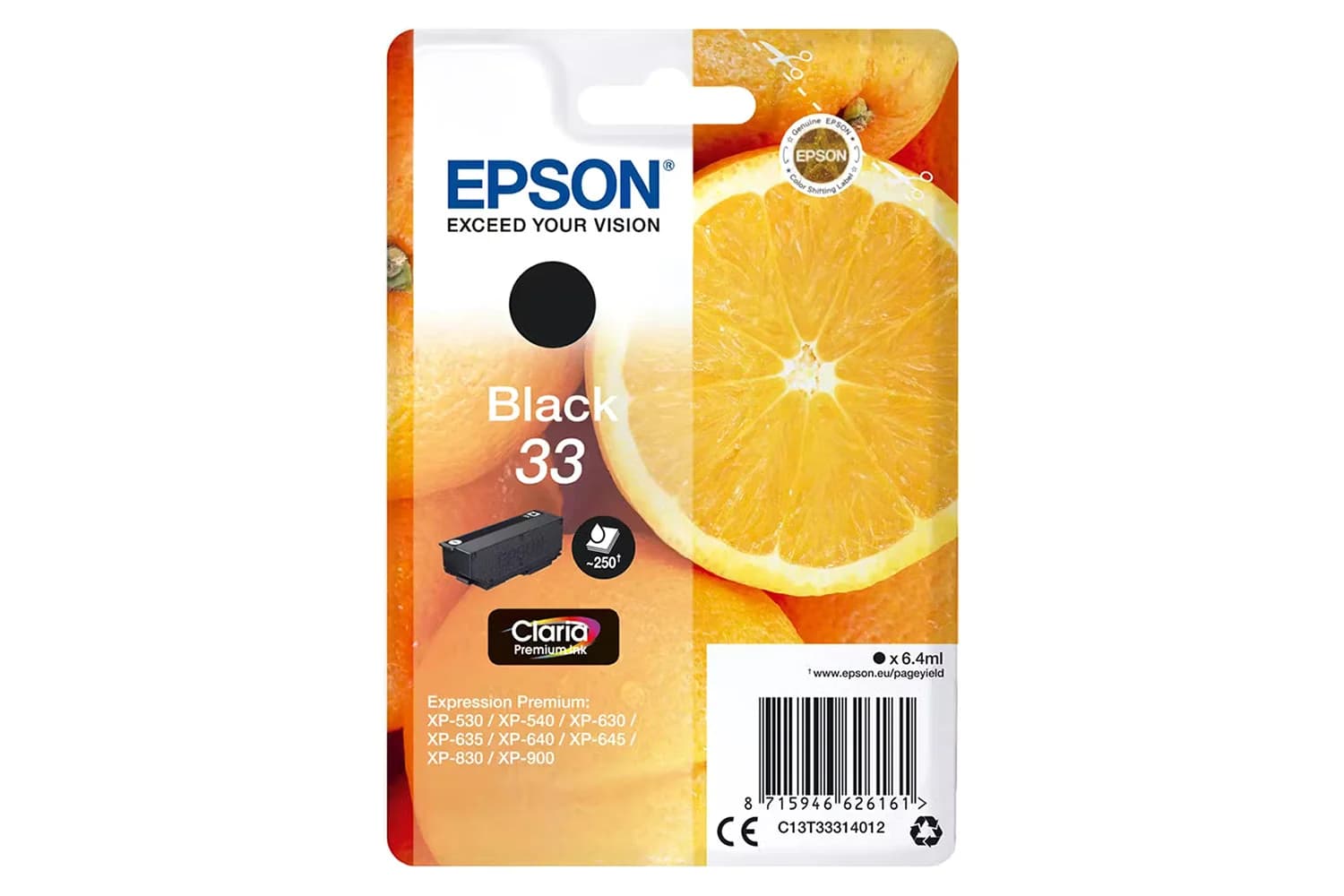 Epson 33 Oranges Single Claria Premium Ink | Black