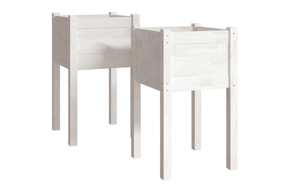 vidaXL 810792 Garden Planters 2 Pcs White 40x40x70cm Solid Pinewood