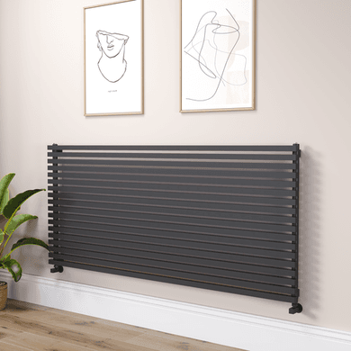 Ravello Linea Midnight Black Square Designer Radiator 810x1800mm Single Panel 6570 BTU - Horizontal Bars