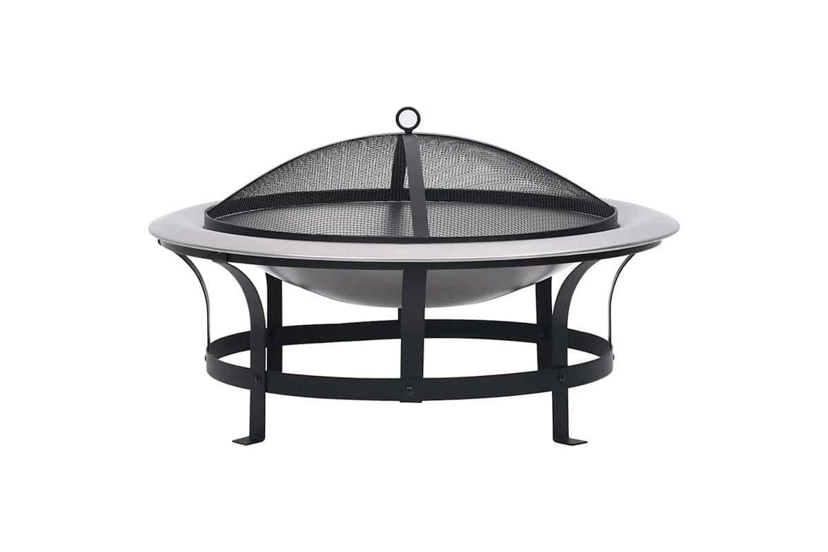 Vidaxl Outdoor Fire Pit With Grill Stainless Steel 76 Cm