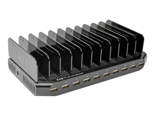 Tripp Lite - Eaton Tripp Lite Series 10-Port USB Charging Station with Adjustable Storage, 12V 8A (96W) USB Charger Output, Schuko Power Cord power adapter - 10 x 4 pin USB Type A - 96 Watt