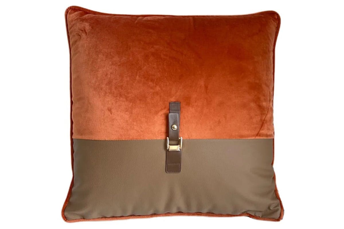 Paul Moneypenny Buckle-Up Cushion | Orange | 45 x 45 cm